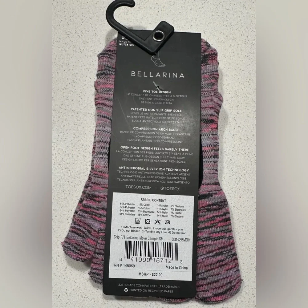 TOESOX TEC NWT Size S (6-8) Ballerina Tec Full Toe Pilates Yoga Grip Socks‎ ~NEW